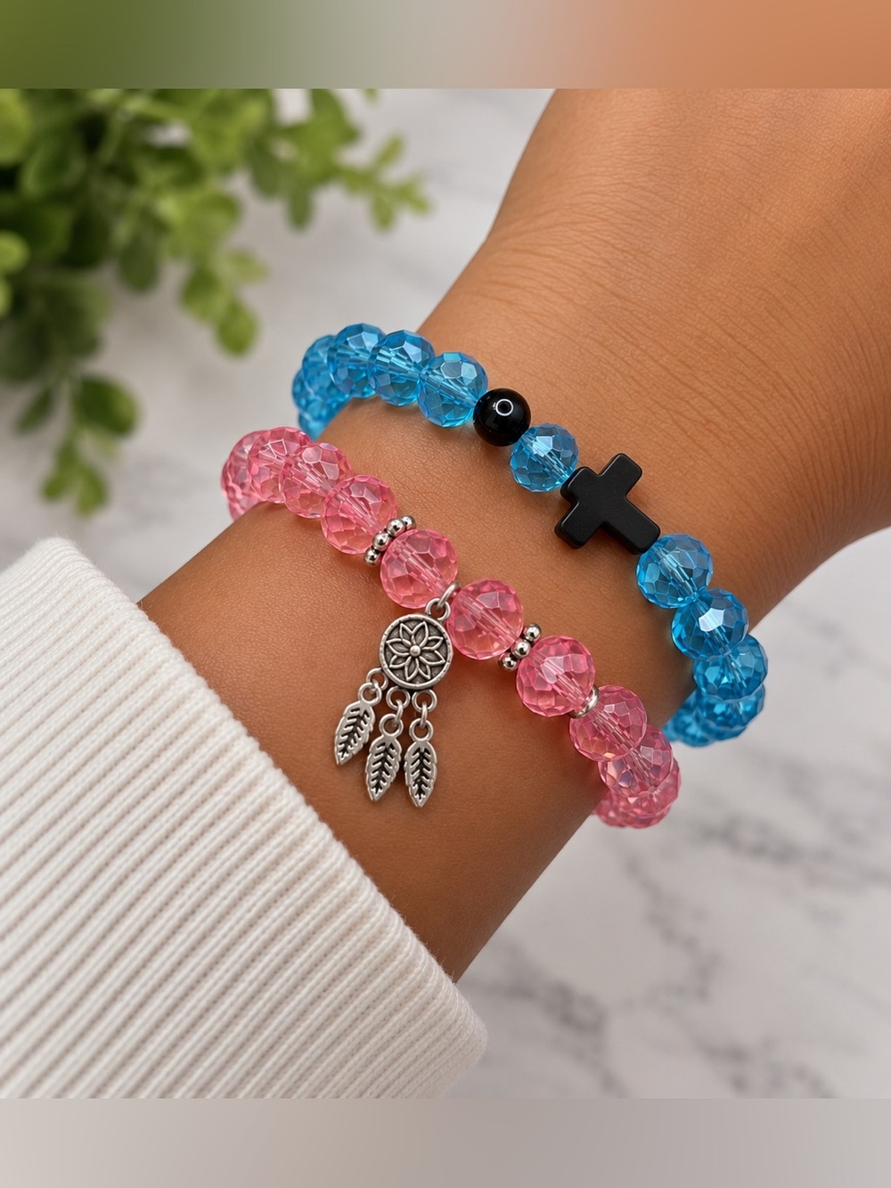 Blue & Pink Crystal Dreamcatcher Bracelets